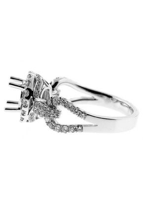 Halo with Modern Shank Diamond Engagement Semi Mount White Gold Ring Setting