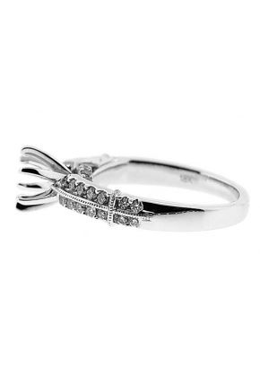 Double Row With Miligrain Design Center, Diamond Engagement Semi Mount White Gold Ring Setting