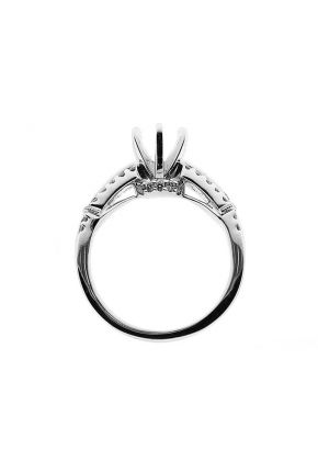 Double Row With Miligrain Design Center, Diamond Engagement Semi Mount White Gold Ring Setting