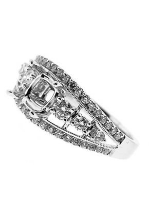 Split Shank with Center Row Diamonds, Diamond Engagement Semi Mount White Gold Ring Setting