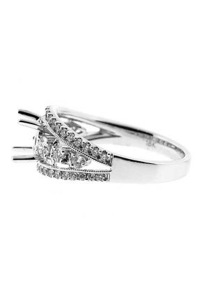 Split Shank with Center Row Diamonds, Diamond Engagement Semi Mount White Gold Ring Setting