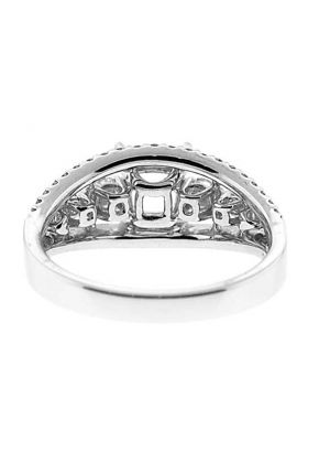 Split Shank with Center Row Diamonds, Diamond Engagement Semi Mount White Gold Ring Setting
