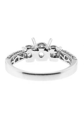3 Stone Look, 3 Sided Diamond Shank, MIligrained Detail, Diamond Engagement Semi Mount White Gold Ring Setting