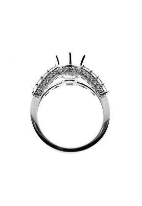 Prong Set Princess Diamonds, Side Profile Trimmed with Round Diamonds, Engagement Semi Mount White Gold Ring Setting