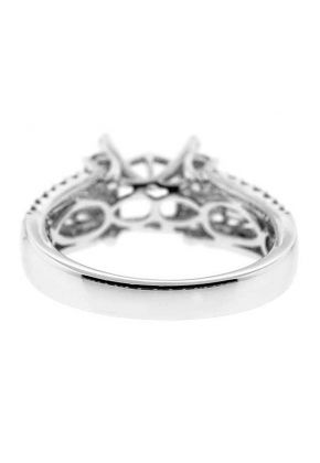 Round Diamonds Split Shank Enriched with Baguettes, Diamond Engagement Semi Mount White Gold Ring Setting
