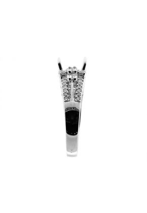Round Diamonds Split Shank Enriched with Baguettes, Diamond Engagement Semi Mount White Gold Ring Setting