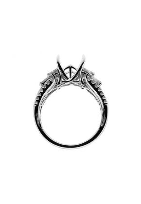 Round Diamonds Split Shank Enriched with Baguettes, Diamond Engagement Semi Mount White Gold Ring Setting