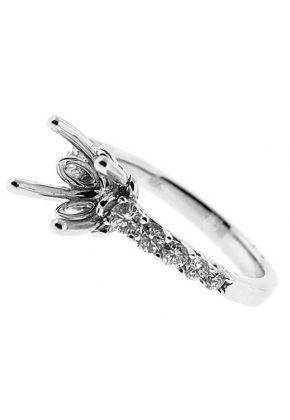 Single Row, Prong Set Shank, Flower Design Head, Diamond Engagement Semi Mount White Gold Ring Setting