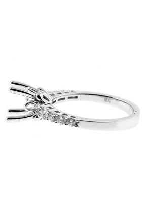 Single Row, Prong Set Shank, Flower Design Head, Diamond Engagement Semi Mount White Gold Ring Setting