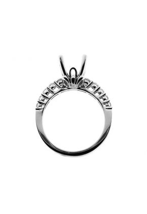 Single Row, Prong Set Shank, Flower Design Head, Diamond Engagement Semi Mount White Gold Ring Setting