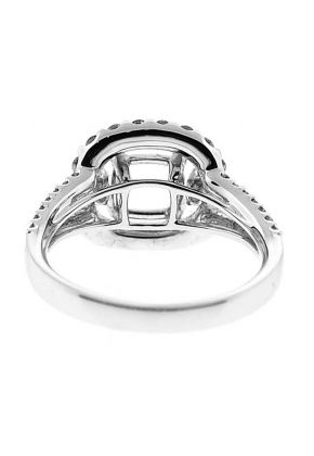 Split Shank continuous to square Halo, Miligrain, 3 stone Look, Diamond Engagement Semi Mount White Gold Ring Setting