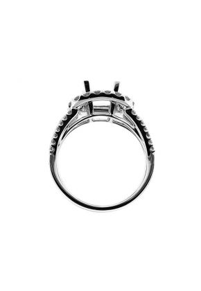 Split Shank continuous to square Halo, Miligrain, 3 stone Look, Diamond Engagement Semi Mount White Gold Ring Setting