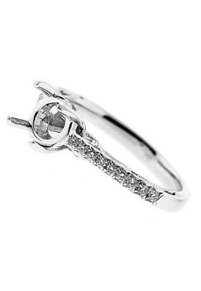 Single Row Preset Diamonds, Filigree Sides, Diamond Engagement Semi Mount White Gold Ring Setting