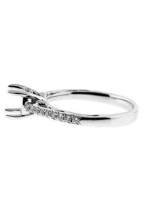 Single Row Preset Diamonds, Filigree Sides, Diamond Engagement Semi Mount White Gold Ring Setting