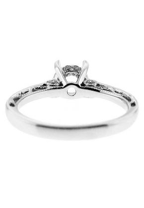 Single Row Preset Diamonds, Filigree Sides, Diamond Engagement Semi Mount White Gold Ring Setting