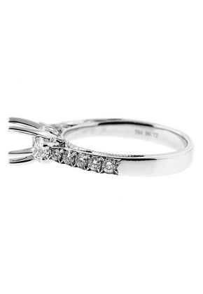 3 Stone Look, Diamonds on Shank, Filigree Side Profile, Diamond Engagement Semi Mount White Gold Ring Setting