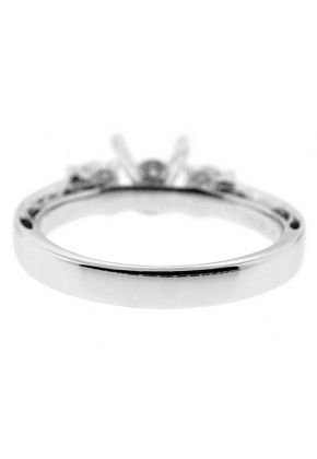 3 Stone Look, Diamonds on Shank, Filigree Side Profile, Diamond Engagement Semi Mount White Gold Ring Setting