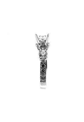 3 Stone Look, Diamonds on Shank, Filigree Side Profile, Diamond Engagement Semi Mount White Gold Ring Setting