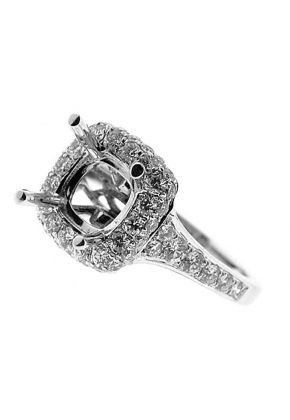 Square Halo, Single to Double Row Graduating Diamond Shank, Engagement Semi Mount White Gold Ring Setting