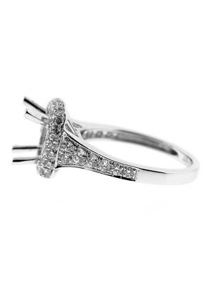 Square Halo, Single to Double Row Graduating Diamond Shank, Engagement Semi Mount White Gold Ring Setting