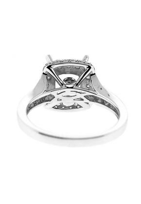 Square Halo, Single to Double Row Graduating Diamond Shank, Engagement Semi Mount White Gold Ring Setting