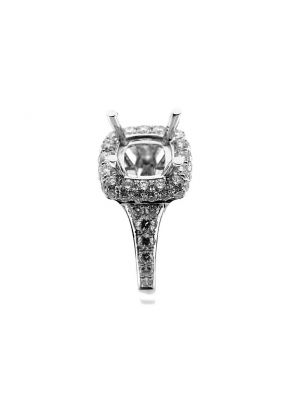 Square Halo, Single to Double Row Graduating Diamond Shank, Engagement Semi Mount White Gold Ring Setting