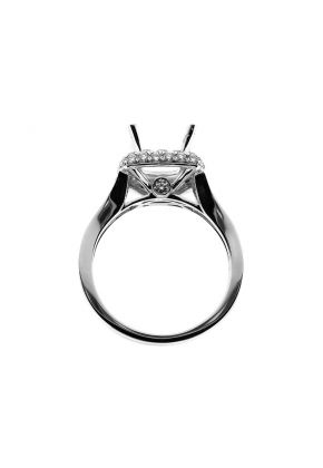 Square Halo, Single to Double Row Graduating Diamond Shank, Engagement Semi Mount White Gold Ring Setting
