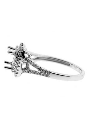 Double Square Halo Split Shank, Diamond Engagement Semi Mount White Gold Ring Setting