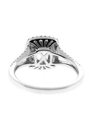 Double Square Halo Split Shank, Diamond Engagement Semi Mount White Gold Ring Setting