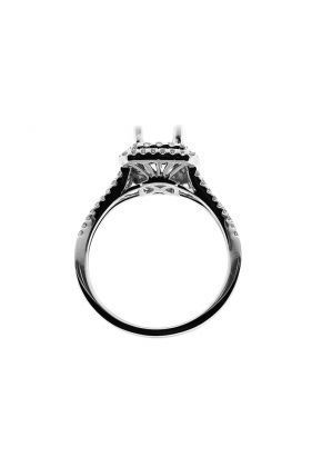 Double Square Halo Split Shank, Diamond Engagement Semi Mount White Gold Ring Setting