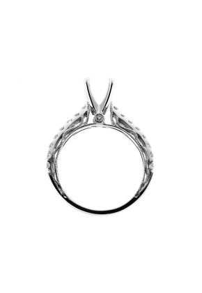 Single Row Diamonds with Filigree Side Profile, Engagement Semi Mount White Gold Ring Setting