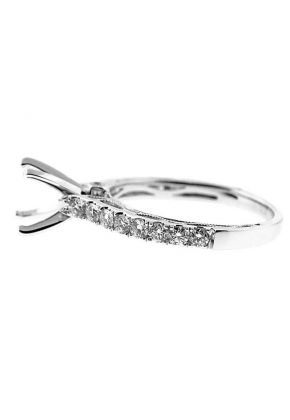 Single Row Diamonds with Filigree Side Profile, Engagement Semi Mount White Gold Ring Setting
