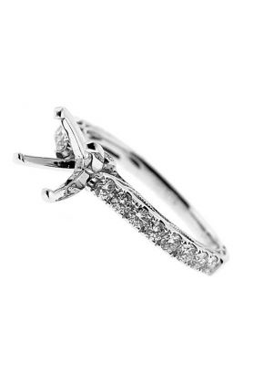 Single Row Diamonds with Filigree Side Profile, Engagement Semi Mount White Gold Ring Setting