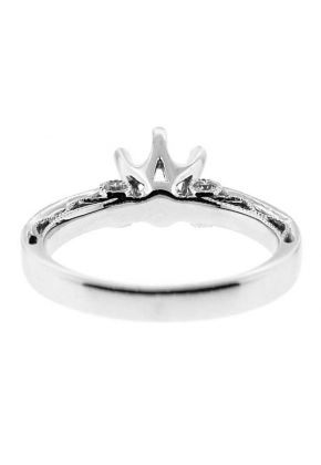 Single Row, Slight Graduation, 6 Prong Head, Filigree Side Profile, Diamond Engagement Semi Mount White Gold Ring Setting