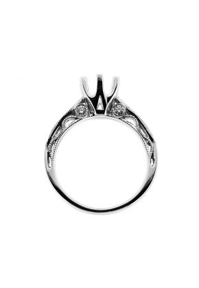 Single Row, Slight Graduation, 6 Prong Head, Filigree Side Profile, Diamond Engagement Semi Mount White Gold Ring Setting