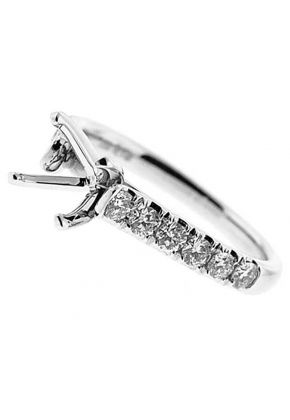 Classic Single Row, Diamond Engagement Semi Mount White Gold Ring Setting