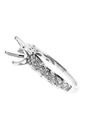 Classic Single Row with Gold Swirl Side, Diamond Engagement Semi Mount White Gold Ring Setting