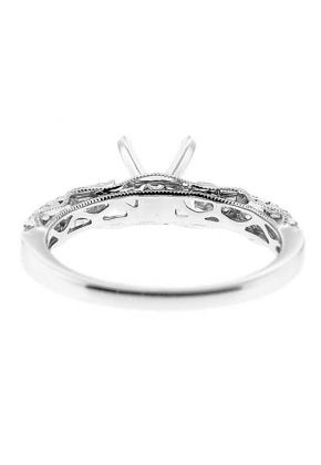 Classic Single Row with Gold Swirl Side, Diamond Engagement Semi Mount White Gold Ring Setting