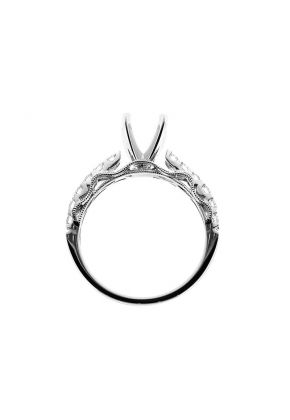 Classic Single Row with Gold Swirl Side, Diamond Engagement Semi Mount White Gold Ring Setting