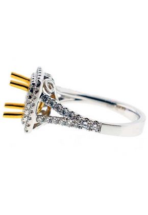 Double Square Halo for Fancy Yellow Diamond Center, Split Shank, Diamond Engagement Semi Mount White Gold Ring Setting