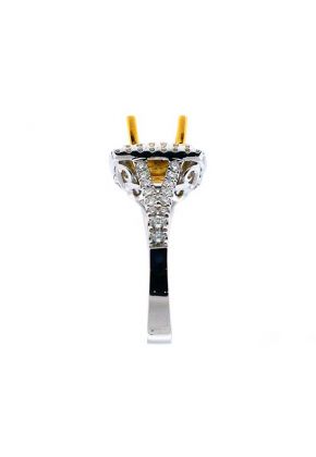 Double Square Halo for Fancy Yellow Diamond Center, Split Shank, Diamond Engagement Semi Mount White Gold Ring Setting