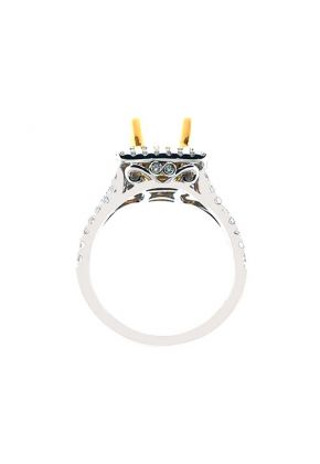 Double Square Halo for Fancy Yellow Diamond Center, Split Shank, Diamond Engagement Semi Mount White Gold Ring Setting