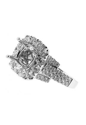 Square Halo, Double to Quadruple Row shank, Diamond Engagement Semi Mount White Gold Ring Setting