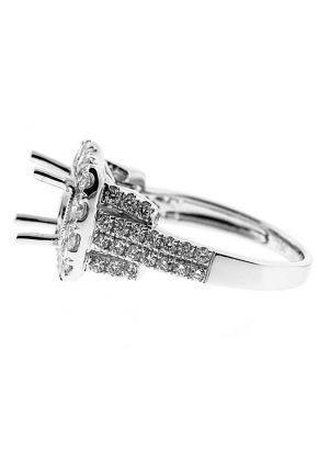 Square Halo, Double to Quadruple Row shank, Diamond Engagement Semi Mount White Gold Ring Setting