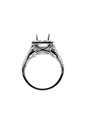 Square Halo, Double to Quadruple Row shank, Diamond Engagement Semi Mount White Gold Ring Setting
