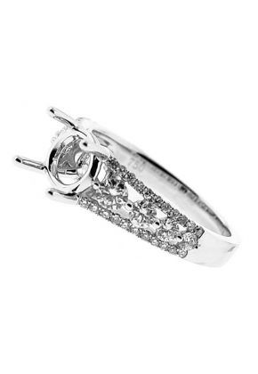 Semi Mount Engagement Ring with Graduating Prong Set Diamonds Bordered by Micro-Prong Set Diamonds in 18k White Gold