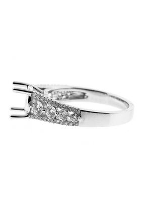 Semi Mount Engagement Ring with Graduating Prong Set Diamonds Bordered by Micro-Prong Set Diamonds in 18k White Gold