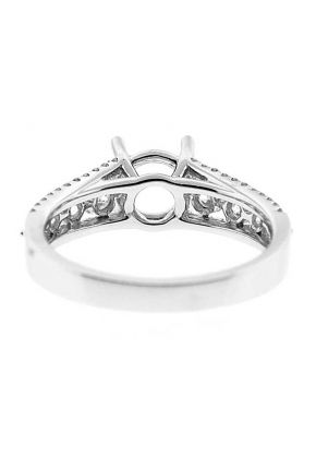 Semi Mount Engagement Ring with Graduating Prong Set Diamonds Bordered by Micro-Prong Set Diamonds in 18k White Gold
