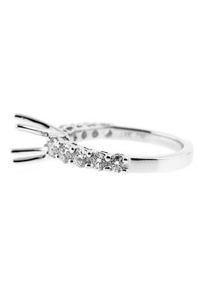 Semi-Mount Engagement Ring with Prong Set Round Diamonds in 18k White Gold
