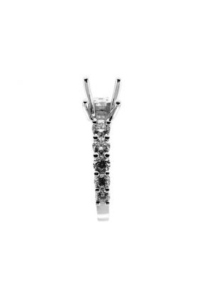 Semi-Mount Engagement Ring with Prong Set Round Diamonds in 18k White Gold